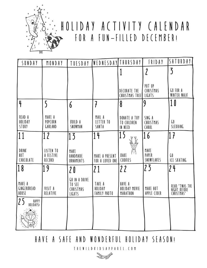 Free Printable! Holiday Activity Calendar