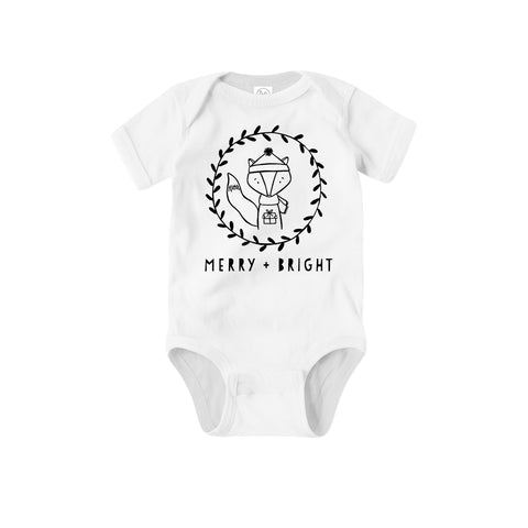 Merry + Bright Short Sleeve White Baby Onesie
